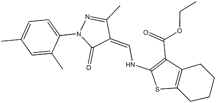 ethyl 2-({[1-(2,4-dimethylphenyl)-3-methyl-5-oxo-1,5-dihydro-4H-pyrazol-4-ylidene]methyl}amino)-4,5,6,7-tetrahydro-1-benzothiophene-3-carboxylate Struktur