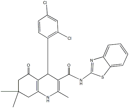 N-(1,3-benzothiazol-2-yl)-4-(2,4-dichlorophenyl)-2,7,7-trimethyl-5-oxo-1,4,5,6,7,8-hexahydroquinoline-3-carboxamide Struktur