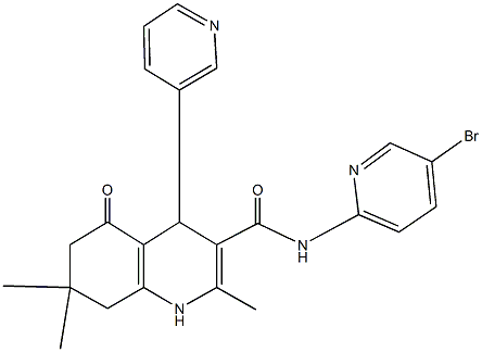 N-(5-bromopyridin-2-yl)-2,7,7-trimethyl-5-oxo-4-pyridin-3-yl-1,4,5,6,7,8-hexahydroquinoline-3-carboxamide Struktur