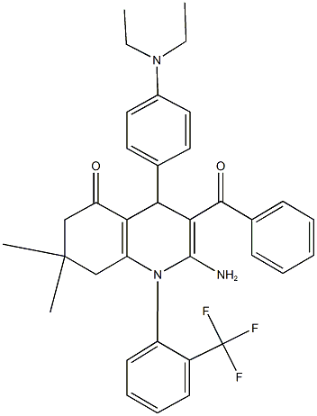 2-amino-3-benzoyl-4-[4-(diethylamino)phenyl]-7,7-dimethyl-1-[2-(trifluoromethyl)phenyl]-4,6,7,8-tetrahydro-5(1H)-quinolinone Struktur