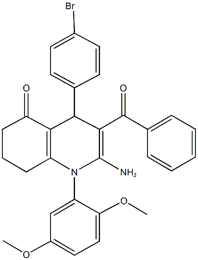 2-amino-3-benzoyl-4-(4-bromophenyl)-1-(2,5-dimethoxyphenyl)-4,6,7,8-tetrahydro-5(1H)-quinolinone Struktur