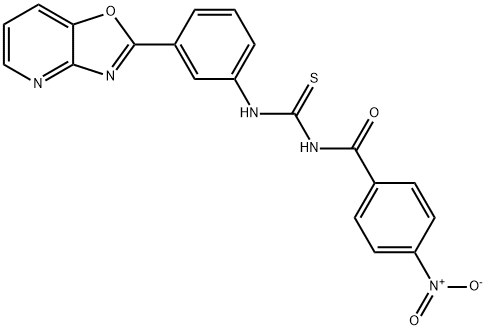 N-{4-nitrobenzoyl}-N'-(3-[1,3]oxazolo[4,5-b]pyridin-2-ylphenyl)thiourea Struktur