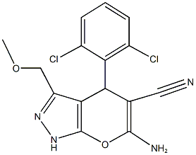 6-amino-4-(2,6-dichlorophenyl)-3-(methoxymethyl)-1,4-dihydropyrano[2,3-c]pyrazole-5-carbonitrile Struktur