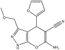 6-amino-4-(2-furyl)-3-(methoxymethyl)-1,4-dihydropyrano[2,3-c]pyrazole-5-carbonitrile Struktur