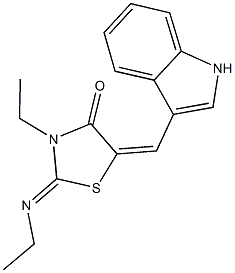 3-ethyl-2-(ethylimino)-5-(1H-indol-3-ylmethylene)-1,3-thiazolidin-4-one Struktur