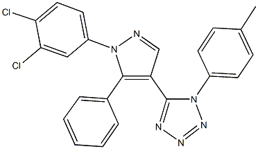 5-[1-(3,4-dichlorophenyl)-5-phenyl-1H-pyrazol-4-yl]-1-(4-methylphenyl)-1H-tetraazole Struktur