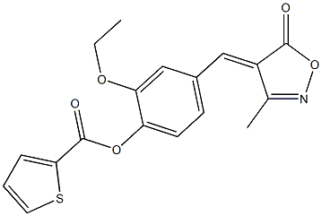 2-ethoxy-4-[(3-methyl-5-oxo-4(5H)-isoxazolylidene)methyl]phenyl 2-thiophenecarboxylate Struktur