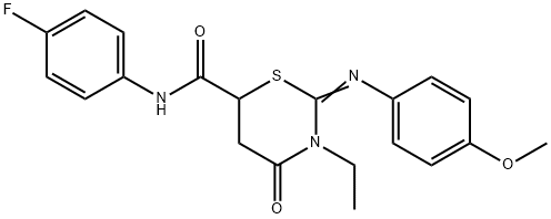 3-ethyl-N-(4-fluorophenyl)-2-[(4-methoxyphenyl)imino]-4-oxo-1,3-thiazinane-6-carboxamide Struktur