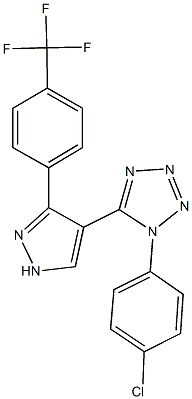 1-(4-chlorophenyl)-5-{3-[4-(trifluoromethyl)phenyl]-1H-pyrazol-4-yl}-1H-tetraazole Struktur