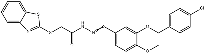 2-(1,3-benzothiazol-2-ylsulfanyl)-N'-{3-[(4-chlorobenzyl)oxy]-4-methoxybenzylidene}acetohydrazide Struktur