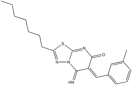 2-heptyl-5-imino-6-(3-methylbenzylidene)-5,6-dihydro-7H-[1,3,4]thiadiazolo[3,2-a]pyrimidin-7-one Struktur