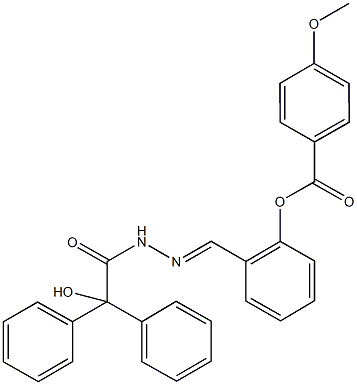 2-{2-[hydroxy(diphenyl)acetyl]carbohydrazonoyl}phenyl 4-methoxybenzoate Struktur