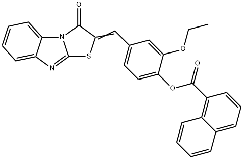 2-ethoxy-4-[(3-oxo[1,3]thiazolo[3,2-a]benzimidazol-2(3H)-ylidene)methyl]phenyl 1-naphthoate Struktur