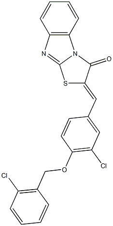 2-{3-chloro-4-[(2-chlorobenzyl)oxy]benzylidene}[1,3]thiazolo[3,2-a]benzimidazol-3(2H)-one Struktur