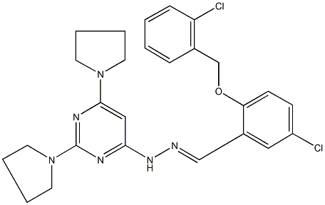 5-chloro-2-[(2-chlorobenzyl)oxy]benzaldehyde (2,6-dipyrrolidin-1-ylpyrimidin-4-yl)hydrazone Struktur