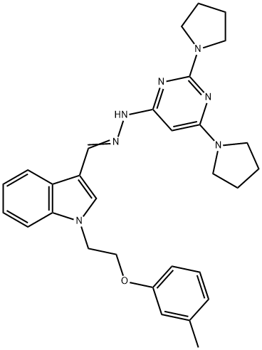 1-[2-(3-methylphenoxy)ethyl]-1H-indole-3-carbaldehyde (2,6-dipyrrolidin-1-ylpyrimidin-4-yl)hydrazone Struktur