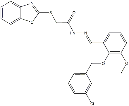 2-(1,3-benzoxazol-2-ylsulfanyl)-N'-{2-[(3-chlorobenzyl)oxy]-3-methoxybenzylidene}acetohydrazide Struktur