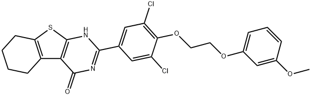 2-{3,5-dichloro-4-[2-(3-methoxyphenoxy)ethoxy]phenyl}-5,6,7,8-tetrahydro[1]benzothieno[2,3-d]pyrimidin-4(3H)-one Struktur