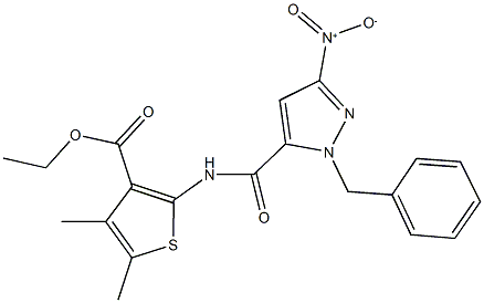 ethyl 2-[({1-benzyl-3-nitro-1H-pyrazol-5-yl}carbonyl)amino]-4,5-dimethyl-3-thiophenecarboxylate Struktur