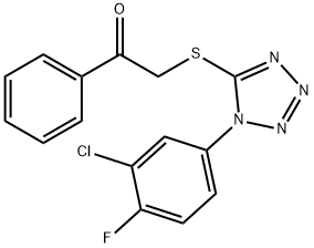 2-{[1-(3-chloro-4-fluorophenyl)-1H-tetraazol-5-yl]sulfanyl}-1-phenylethanone Struktur