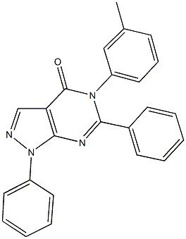 5-(3-methylphenyl)-1,6-diphenyl-1,5-dihydro-4H-pyrazolo[3,4-d]pyrimidin-4-one Struktur