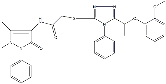 N-(1,5-dimethyl-3-oxo-2-phenyl-2,3-dihydro-1H-pyrazol-4-yl)-2-({5-[1-(2-methoxyphenoxy)ethyl]-4-phenyl-4H-1,2,4-triazol-3-yl}sulfanyl)acetamide Struktur