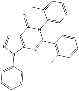 6-(2-fluorophenyl)-5-(2-methylphenyl)-1-phenyl-1,5-dihydro-4H-pyrazolo[3,4-d]pyrimidin-4-one Struktur