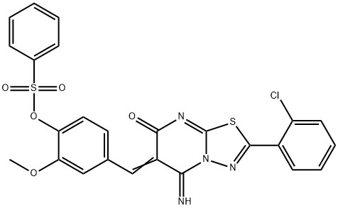 4-[(2-(2-chlorophenyl)-5-imino-7-oxo-5H-[1,3,4]thiadiazolo[3,2-a]pyrimidin-6(7H)-ylidene)methyl]-2-methoxyphenyl benzenesulfonate Struktur