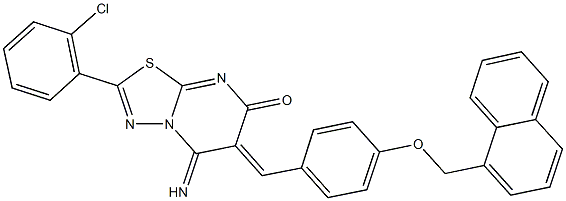 2-(2-chlorophenyl)-5-imino-6-[4-(1-naphthylmethoxy)benzylidene]-5,6-dihydro-7H-[1,3,4]thiadiazolo[3,2-a]pyrimidin-7-one Struktur