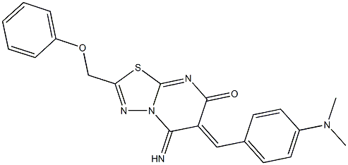 6-[4-(dimethylamino)benzylidene]-5-imino-2-(phenoxymethyl)-5,6-dihydro-7H-[1,3,4]thiadiazolo[3,2-a]pyrimidin-7-one Struktur