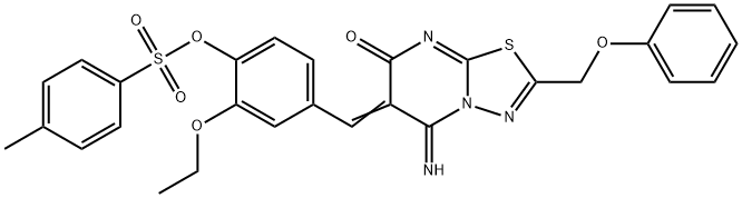 2-ethoxy-4-[(5-imino-7-oxo-2-(phenoxymethyl)-5H-[1,3,4]thiadiazolo[3,2-a]pyrimidin-6(7H)-ylidene)methyl]phenyl 4-methylbenzenesulfonate Struktur