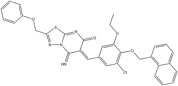 6-[3-chloro-5-ethoxy-4-(1-naphthylmethoxy)benzylidene]-5-imino-2-(phenoxymethyl)-5,6-dihydro-7H-[1,3,4]thiadiazolo[3,2-a]pyrimidin-7-one Struktur