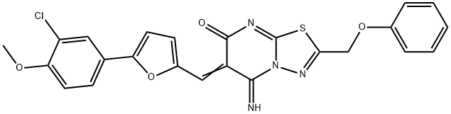 6-{[5-(3-chloro-4-methoxyphenyl)-2-furyl]methylene}-5-imino-2-(phenoxymethyl)-5,6-dihydro-7H-[1,3,4]thiadiazolo[3,2-a]pyrimidin-7-one Struktur