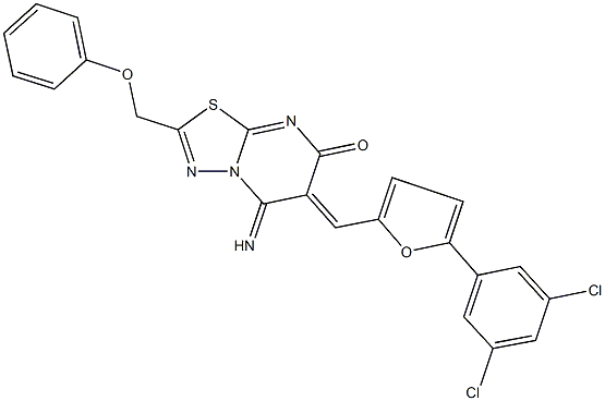 6-{[5-(3,5-dichlorophenyl)-2-furyl]methylene}-5-imino-2-(phenoxymethyl)-5,6-dihydro-7H-[1,3,4]thiadiazolo[3,2-a]pyrimidin-7-one Struktur