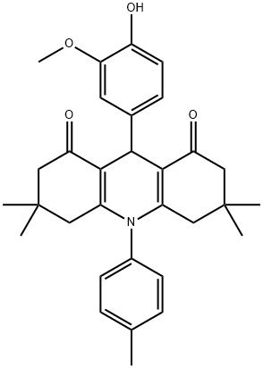 9-(4-hydroxy-3-methoxyphenyl)-3,3,6,6-tetramethyl-10-(4-methylphenyl)-3,4,6,7,9,10-hexahydro-1,8(2H,5H)-acridinedione Struktur