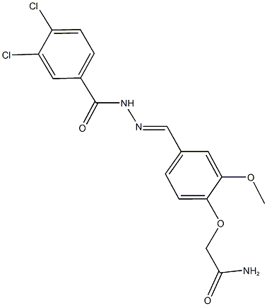 2-{4-[2-(3,4-dichlorobenzoyl)carbohydrazonoyl]-2-methoxyphenoxy}acetamide Struktur