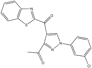 1-[4-(1,3-benzothiazol-2-ylcarbonyl)-1-(3-chlorophenyl)-1H-pyrazol-3-yl]ethanone Struktur