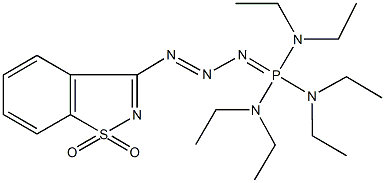 N-{bis(diethylamino)[3-(1,1-dioxido-1,2-benzisothiazol-3-yl)-2-triazenylidene]phosphoranyl}-N,N-diethylamine Struktur