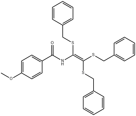 4-methoxy-N-[1,2,2-tris(benzylsulfanyl)vinyl]benzamide Struktur