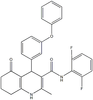 N-(2,6-difluorophenyl)-2-methyl-5-oxo-4-(3-phenoxyphenyl)-1,4,5,6,7,8-hexahydro-3-quinolinecarboxamide Struktur