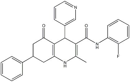 N-(2-fluorophenyl)-2-methyl-5-oxo-7-phenyl-4-(3-pyridinyl)-1,4,5,6,7,8-hexahydro-3-quinolinecarboxamide Struktur