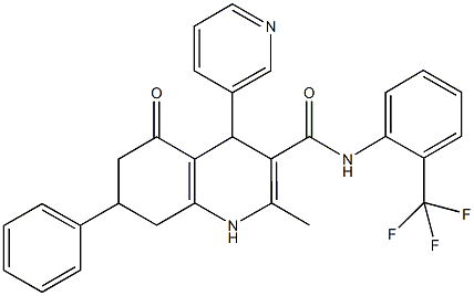 2-methyl-5-oxo-7-phenyl-4-(3-pyridinyl)-N-[2-(trifluoromethyl)phenyl]-1,4,5,6,7,8-hexahydro-3-quinolinecarboxamide Struktur