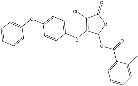 4-chloro-5-oxo-3-(4-phenoxyanilino)-2,5-dihydro-2-furanyl 2-methylbenzoate Struktur