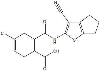 4-chloro-6-{[(3-cyano-5,6-dihydro-4H-cyclopenta[b]thien-2-yl)amino]carbonyl}cyclohex-3-ene-1-carboxylic acid Struktur