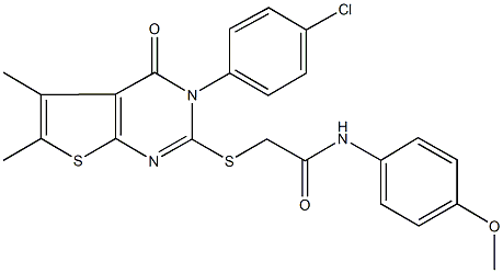 2-{[3-(4-chlorophenyl)-5,6-dimethyl-4-oxo-3,4-dihydrothieno[2,3-d]pyrimidin-2-yl]sulfanyl}-N-(4-methoxyphenyl)acetamide Struktur