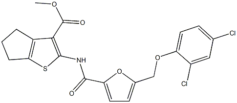 methyl 2-({5-[(2,4-dichlorophenoxy)methyl]-2-furoyl}amino)-5,6-dihydro-4H-cyclopenta[b]thiophene-3-carboxylate Struktur