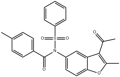 N-(3-acetyl-2-methyl-1-benzofuran-5-yl)-N-(4-methylbenzoyl)benzenesulfonamide Struktur