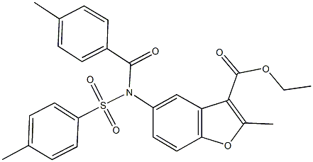 ethyl 2-methyl-5-{(4-methylbenzoyl)[(4-methylphenyl)sulfonyl]amino}-1-benzofuran-3-carboxylate Struktur