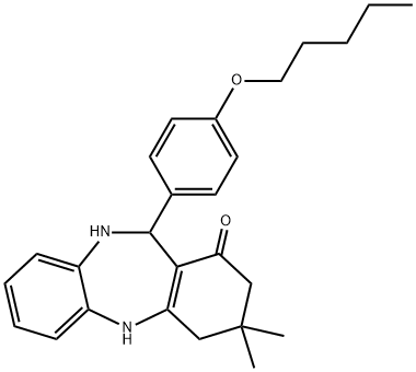 3,3-dimethyl-11-[4-(pentyloxy)phenyl]-2,3,4,5,10,11-hexahydro-1H-dibenzo[b,e][1,4]diazepin-1-one Struktur