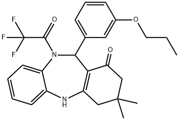 3,3-dimethyl-11-(3-propoxyphenyl)-10-(trifluoroacetyl)-2,3,4,5,10,11-hexahydro-1H-dibenzo[b,e][1,4]diazepin-1-one Struktur